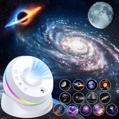 Afbeelding van Galaxy Projector, 4K HD Planetarium Ster Projector met 13 Film Discs, 360 Draaibare Realistische Nevel Nachtlamp Timer &amp; Dynamische Meteoor voor Slaapkamer decoratie (Wit)
