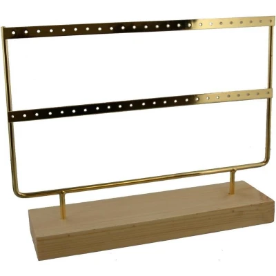Afbeelding van Sieradenhouder Display voor Sieraden Oorbellenrek Hout en Metaal 27x22x7 cm Chrome Goudkleurig