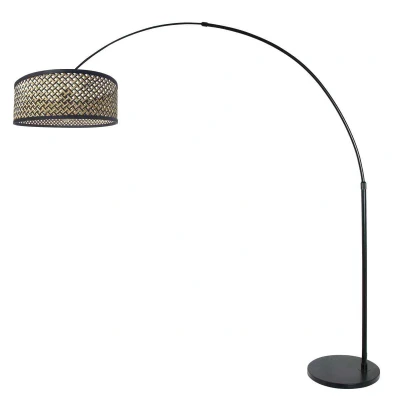 Afbeelding van Steinhauer Booglamp Sparkled Light zwart met bamboe kap 3788ZW