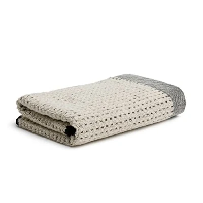 Afbeelding van möve Eden handdoek gestructureerde piquée met luszoom 50 x 100 cm gemaakt van 80% katoen / 20% linnen, natuur/zwart