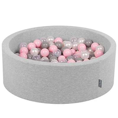 Afbeelding van KiddyMoon Schuim Ballenbak Voor Kinderen Met Ballen Ø 7 Cm Gemaakt In EU, Lichtgrijs:Parel Grijs Transparant Poeder Roze,90X30cm/300