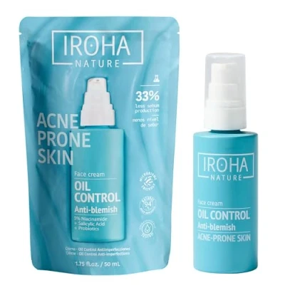 Afbeelding van Iroha Nature Olie controlecrème met salicylzuur, zink PCA en niacinamide gezichtscrème acne trend vermindert puistjes vocht 94% natuurlijke ingrediënten