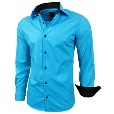 Afbeelding van Baxboy B 500 herenoverhemd met lange mouwen, zakelijk, vrije tijd, bruiloft, gemakkelijk te strijken, slimfit, kentkraag, geschikt om dragen bij pak, turquoise, 3XL
