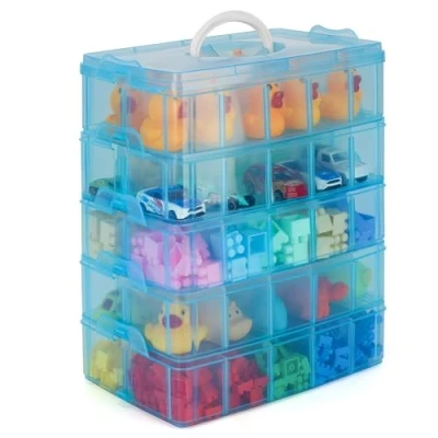 Afbeelding van Belle Vous 5 Laags Hoge Blauw Transparante Plastic Stapelbare Opslag Doos Aanpasbare Compartiment slots Maximaal 50 Compartimenten Container Voor het Opslaan van Speelgoed, Sieraden, Kralen