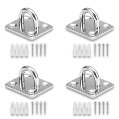 Afbeelding van UBRAVE 304 Roestvrijstalen Oogplaat，Ceiling Hook Pad Eye Plate ，Ophanghaak Met Schroef Voor Beton Hout Sets Speelplaats Zitting Trapezium Yoga (Pack of 4,Screws Included)