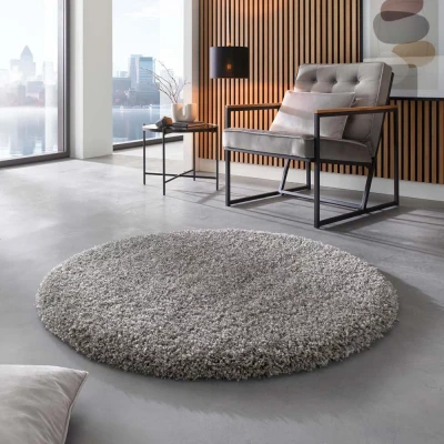Afbeelding van Hoogpolig Vloerkleed Effen Shaggy Prime Zilver 200 Cm Rond