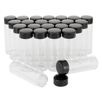 Afbeelding van Unxuey 24pack 30ml (1 Oz) helder glas flacons monster glazen flessen met kunststof schroef zwarte dop transparante Lab cosmetische container