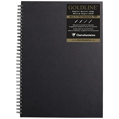 Afbeelding van Clairefontaine Ref 34252C Goldline Wirebound Pad (64 witte vellen) A3 formaat, 140gsm papier, portretlay out zwarte omslag geschikt voor droge technieken