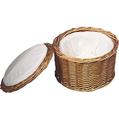 Afbeelding van APS eiermand, lichtbeige eiercontainer, stevig massief wilgentenen, voor ca. 20 eieren, houdt de inhoud lang warm dankzij stoffen voering, Ø 25 cm, hoogte 17,5 cm