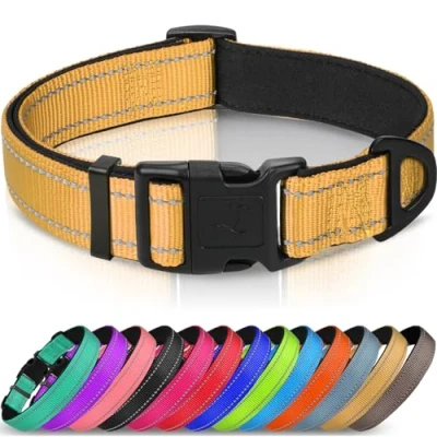 Afbeelding van Joytale Hondenhalsband met Veiligheidsgesp, Reflecterende Verstelbare Halsbanden Zachte Neopreen Vulling Huisdier, Veiligheidskraag voor Kleine Honden Huisdieren, M, Bruin
