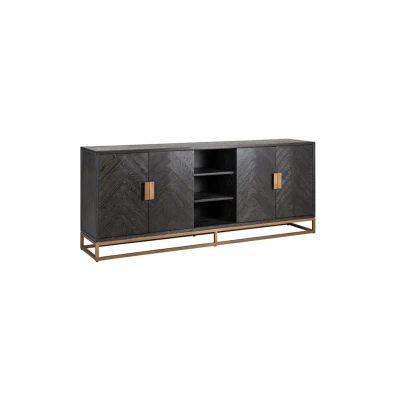 Afbeelding van Richmond Interiors Dressoir Blackbone brass 4 deuren + open vak (Black rustic)