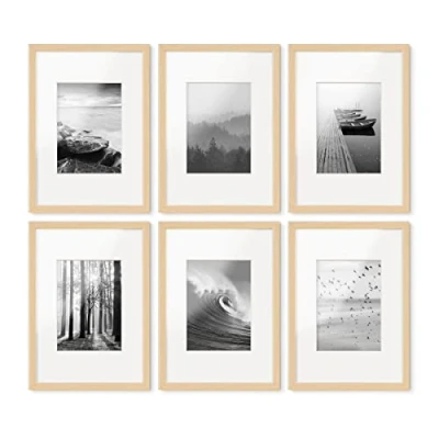 Afbeelding van Set van 6 fotolijsten 21x30 cm A4 met passe partout 13x18 modern natuur gemaakt MDF acrylglas/Portretlijst/Wissellijst/Posterlijst