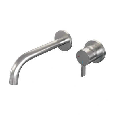 Afbeelding van Brauer Brushed Edition Wastafelmengkraan inbouw gebogen uitloop links hendel middel dik model E 1 PVD geborsteld RVS
