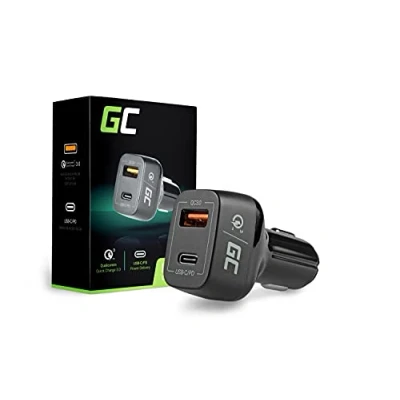 Afbeelding van Green Cell Autolader USB C Power Delivery En USB3.0 Quick Charge Zwart