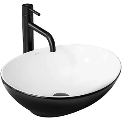 Afbeelding van REA Sofia Opzetwastafel / Waskom 41 x 34.5 15 cm. Glans Zwart/Wit
