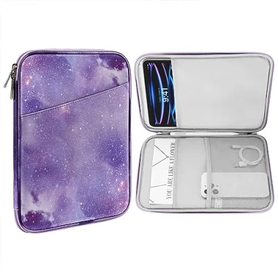 Afbeelding van MoKo Tablethoes van 9 11 inch, geschikt voor iPad air 5/4 10,9&quot; 2022, Pro M2 2022 2018, 10th 10.9 Galaxy Tab S8/A8/A7 beschermende draagtas met zak, paarse sterrenhemel