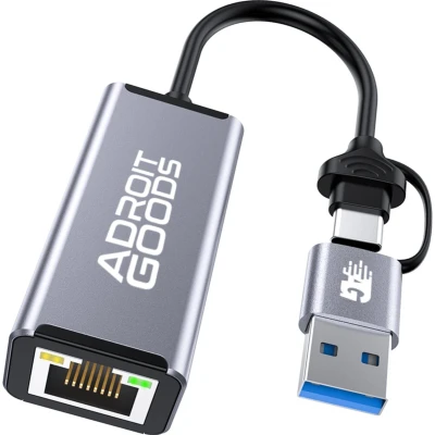 Afbeelding van AdroitGoods USB C / A Naar Lan Netwerk Ethernet Adapter 10/100/1000 Mbps Internet Grijs