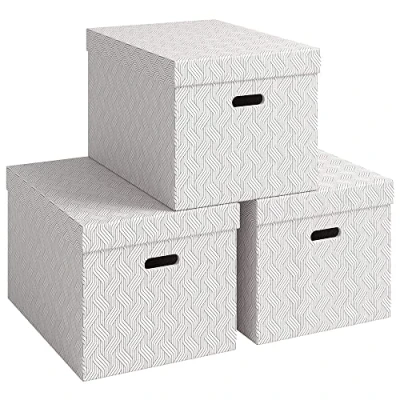 Afbeelding van van 61420001 opbergdoos met deksel, 46 l, extra groot, geometrisch design, 100% gerecycled karton, voor school, studie en huishouden, Leitz, stuks, wit