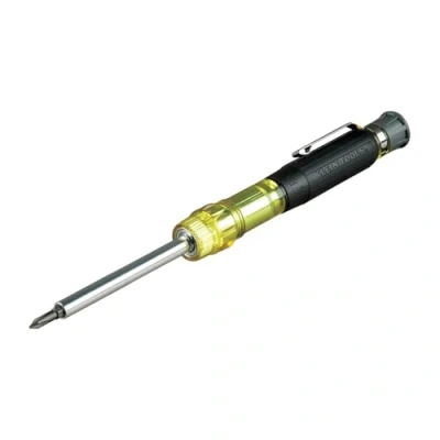 Afbeelding van Klein Tools 32614 schroevendraaier, precisie elektronica 4 in 1 zakschroevendraaier met industriële sterkte bits, geel/zwart