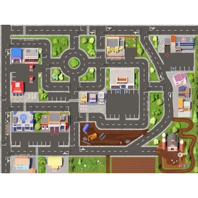 Afbeelding van SkippiDoo Kinderspeeltapijt voor straat en auto (160x120 cm) afwasbaar, antislip OEKOTEX gecertificeerd tapijt jongens meisjes kinderkamer kindertapijt, autotapijt, straattapijt