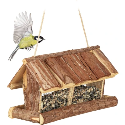Afbeelding van Relaxdays hangend vogelvoederhuisje voederhuisje kleine vogels houten vogelvoederplek