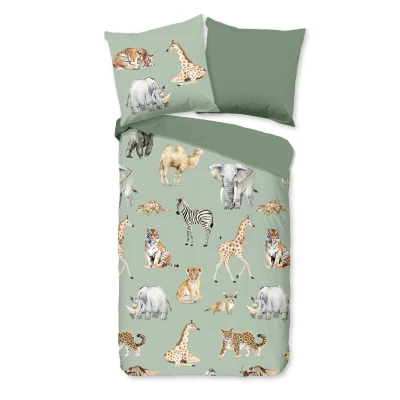 Afbeelding van Dekbedovertrek voor Kinderen 135x200 cm Safari Dieren Print Groen 1 Persoons Microfiber