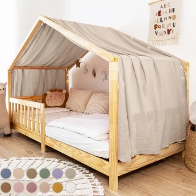 Afbeelding van lilimaus huisbed hemel [in 12 kleuren] bedhemel van 100% katoen mousseline stoffen voor decoratie meisjes en jongens kinderen bedgordijn kinderbed