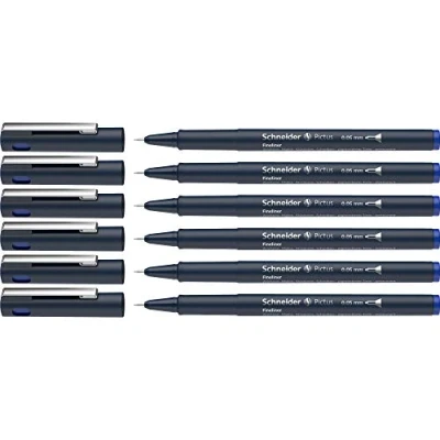 Afbeelding van Schneider Pictus Fineliner (lijndikte 0,05 mm, onuitwisbare pigmentliner, metalen punt, behuizing van 85% gerecycled kunststof) verpakking 6, blauw