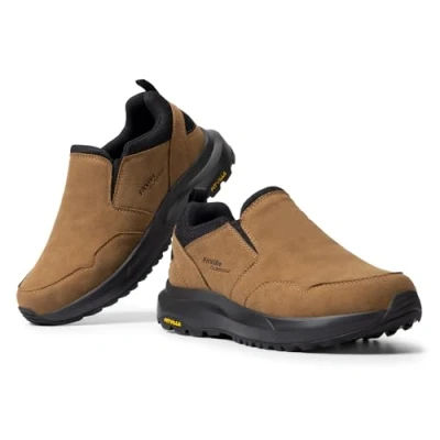 Afbeelding van FitVille Extra brede instapsneakers voor heren, comfortabele outdoor wandelschoenen, pijnverlichting voeten, Dune Brown, 8 UK Wide