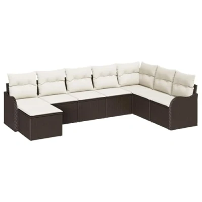 Afbeelding van vidaXL 8 delige Tuin Sofa Set met Kussens Bruin Poly Rattan, 2 Persoons Rattan
