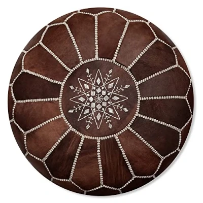 Afbeelding van Leren Poef Hout bruin Handgemaakt en stijlvol Gevuld geleverd Poufs&amp;Pillows