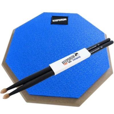 Afbeelding van Keepdrum DP BL Practice Pad blauw oefenpad 8 mm schroefdraad + 1 paar 5BB BLACK drumsticks ...
