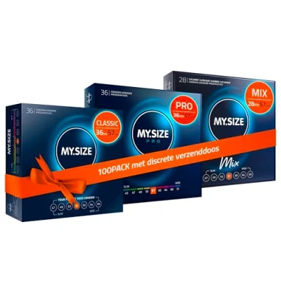 Afbeelding van MY.SIZE 100 Condooms 57 mm Megaset Classic+Mix+Pro I Maat 1 stuks voordeelverpakking Extra dun Premium condoom Zeer gevoelig Dunne wand Vegan voor mannen