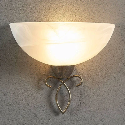 Afbeelding van Lindby wandlamp 1licht glas, metaal H: 22.5 cm E27 wit albast, zwart goud geborsteld