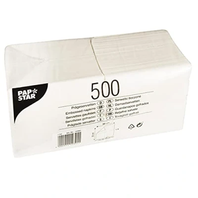 Afbeelding van Papstar 12391, 500 servetten, 1 laags, 1/4 vouw, 33 x centimeter, wit