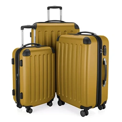 Afbeelding van HAUPTSTADTKOFFER Spree koffer met harde schaal, trolley, rolkoffer, reiskoffer, 4 dubbele wielen, Herfstgoud, Set, kofferset
