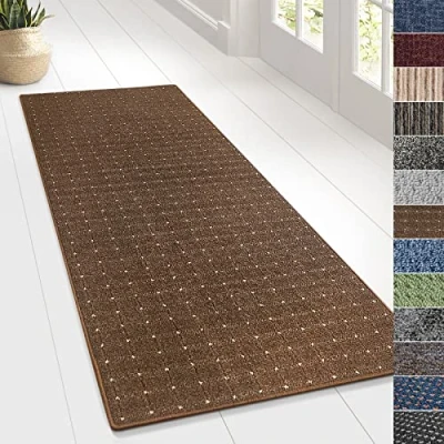 Afbeelding van KARAT tapijtloper voor keuken, hal en woonkamer op maat per meter haltapijt keukenloper tapijt (80 x 300 cm, Rapido bruin)