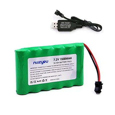 Afbeelding van Nvizyeu 7,2 V accu, 1500 mAh Nimh oplaadbare batterijen aa, sm 2p stekker, geschikt voor radiogestuurde auto, elektrische speelgoedauto, uitgerust met USB oplaadkabel