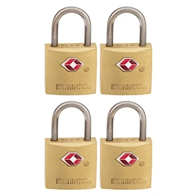 Afbeelding van BRINKS 22 mm TSA goedgekeurd massief messing reishangslot, 4 pack verchroomd met gehard stalen beugel, slot voor reizen en inspectie