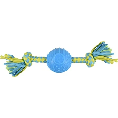 Afbeelding van Flamingo Spector Met 2 Knopen Speelgoed Honden Hs Tpr Bal Blauw/groen Dia. 6,2cm 1st 129918