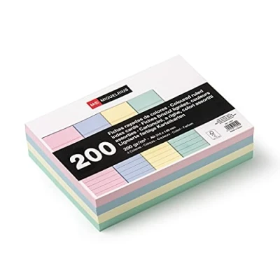 Afbeelding van Miquelrius Flashcards, studiokaarten, 200 indexkaarten, horizontale strepen, A5 (148 x 210 mm), offsetpapier g/m², pastelkleuren