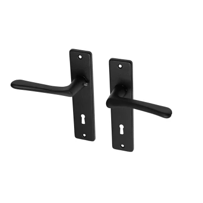 Afbeelding van Zwarte deurklinken met schild SL72 aluminium vlindermodel Per Set
