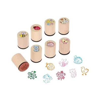 Afbeelding van Ameisenkeks® 8 x stempel bij, hond, kat ... stempelset van verschillende motieven stabiel hout voor kinderen, verjaardag, cadeautje