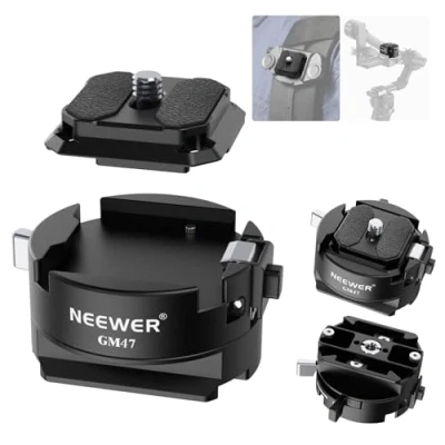 Afbeelding van NEEWER GM47 Quick Release Plate Kit, Switch Auto Lock Vierkante QR plaat Compatibel met Peak Design Capture V3 Clip, Arca Type Klembasis Swiss DJI Ronin RS 4 Pro 3 2