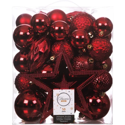 Afbeelding van Decoris Kerstballen met piek 49st kunststof rood 5 6 8 10 cm