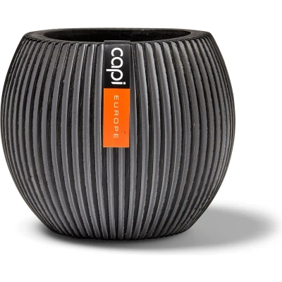 Afbeelding van Capi Europe Vaas bol Groove Anthracite &amp; Ivory 12x10 Antraciet