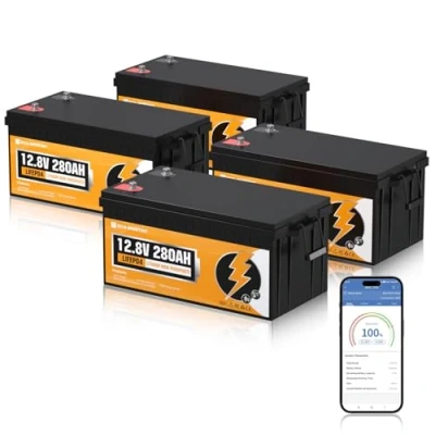 Afbeelding van ECO WORTHY LiFePO4 Bluetooth met 200 A BMS Low Temp bescherming, 12 V 280 Ah voor zonne installatie, complete set, zonnepaneel