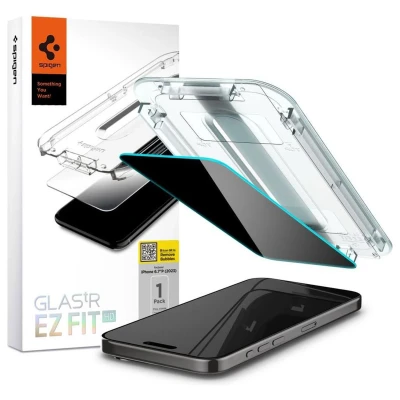 Afbeelding van Spigen Privacy Glass Geschikt voor Apple iPhone 15 Pro Max EZ Fit GLAS.tR 9H Tempered Screen Protector Case Friendly Gemakkelijke Installatie 1 Pack