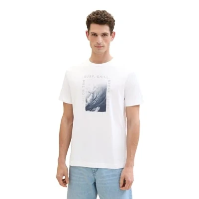 Afbeelding van TOM Tailor MIT Fotoprint Tshirt print, Heren, Maat: XXL, White