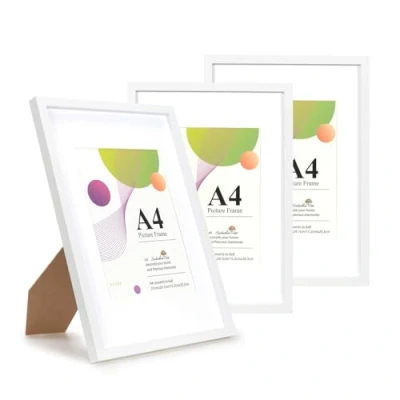 Afbeelding van Scholar Tree A4 witte lijst 3 pack fotolijst, fotolijsten, 21 x 29,7 cm, met standaard, tafelblad of wandophanging, houten fotolijsten 6x8 bevestiging